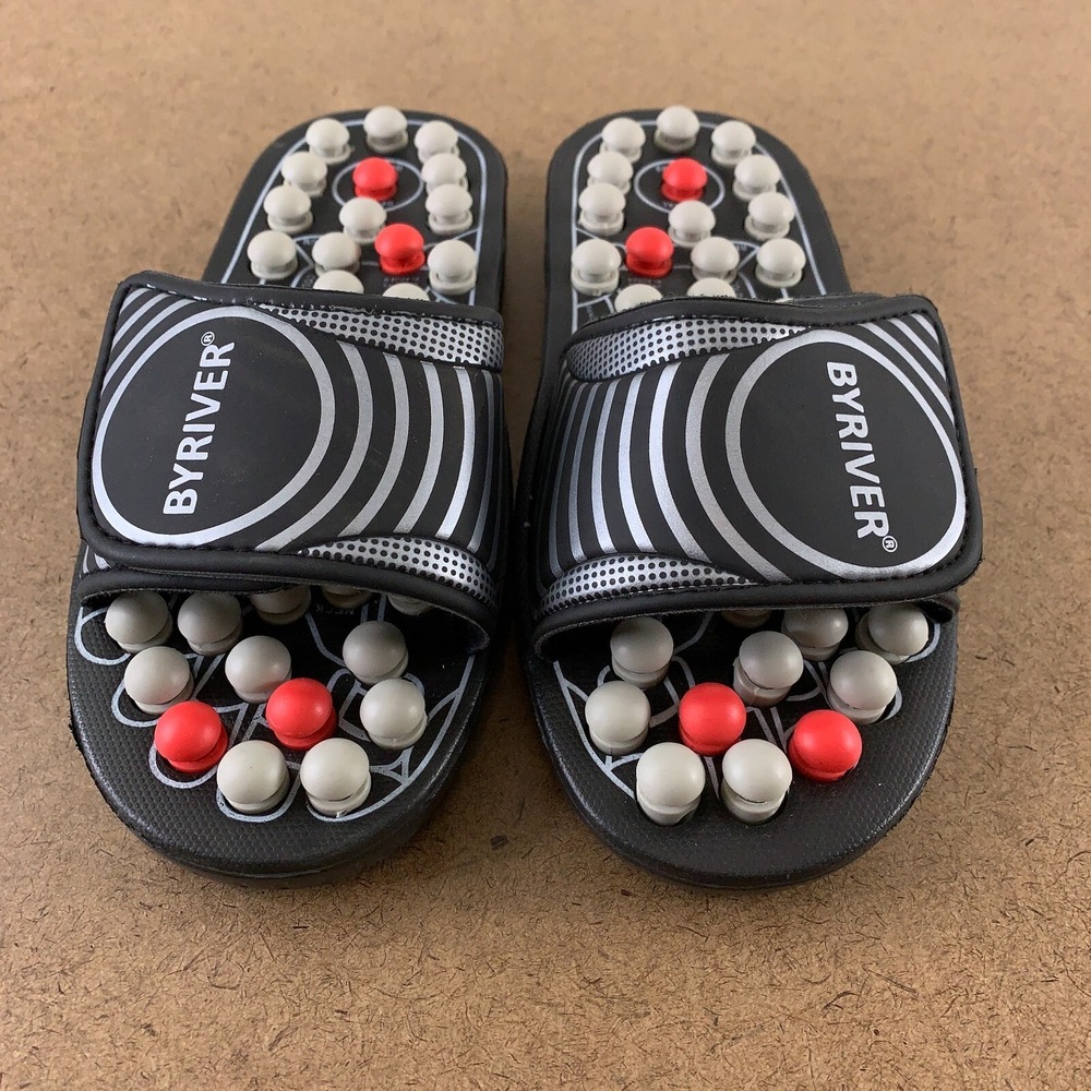 BYRIVER Small (W 7-8.5 M 6-6.5) Black Acupuncture Massage Slide Sandals New